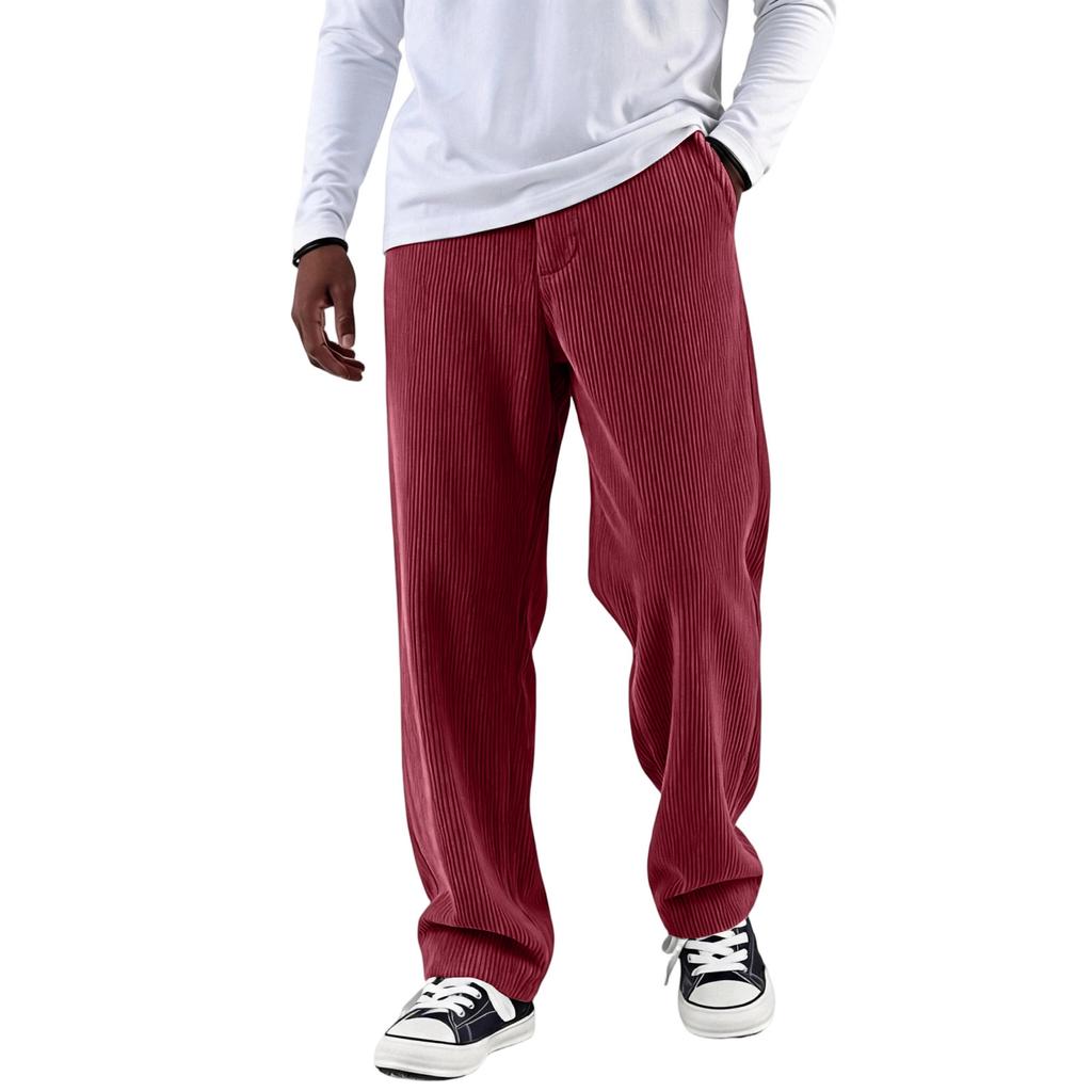 Men's Vintage Corduroy Pants with Vertical Stripes, Loose Straight Leg for Casual Wear