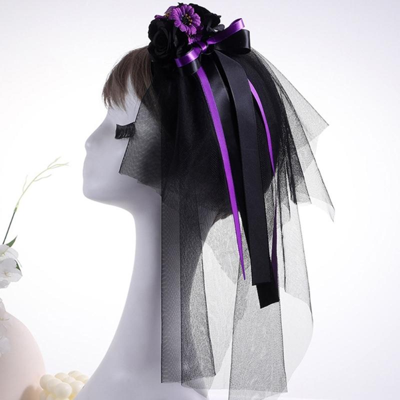 Women’s Halloween Witch Veil Gothic Style Ribbon Costume Headdress For Theme Parties And Cosplay