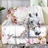 1PC Custom Name "Cherry Blossom Horse Dream" Outdooor Flannel Blankets Patterns Throw Blanket All-Season Soft Gift for Couch, Bed, Camping Gifts