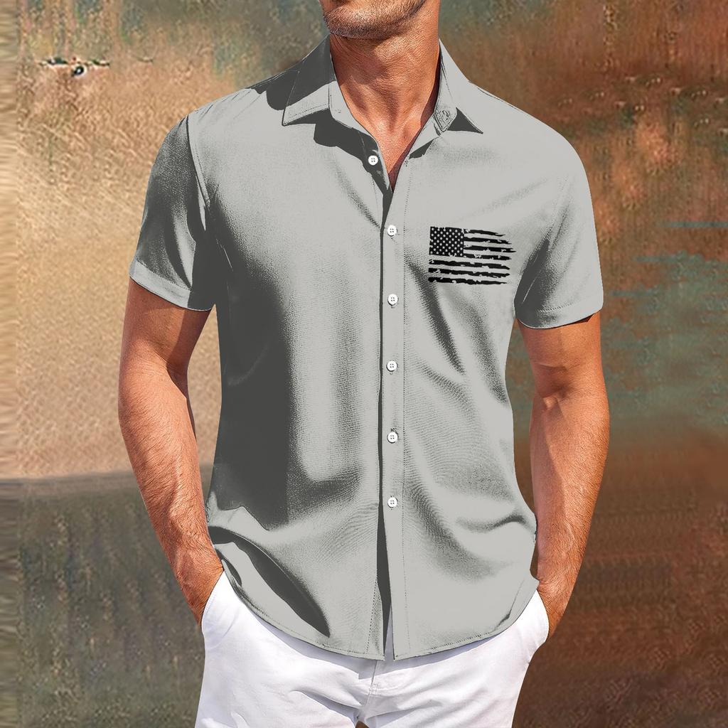 Independence Day printed men's casual short-sleeved shirt for slimming and fashionable men
