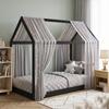 Single Bed Frame, House-Scandinavian-Style Wooden Bed Frame for 90W x 190D cm Mattress, Black