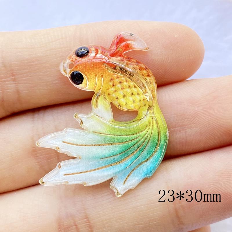 

10Pcs New Acrylic Cute Goldfish With A Hole Flat Back Cabochon Scrapbooking Hair Bow Center Embellishments DIY Accessories F70