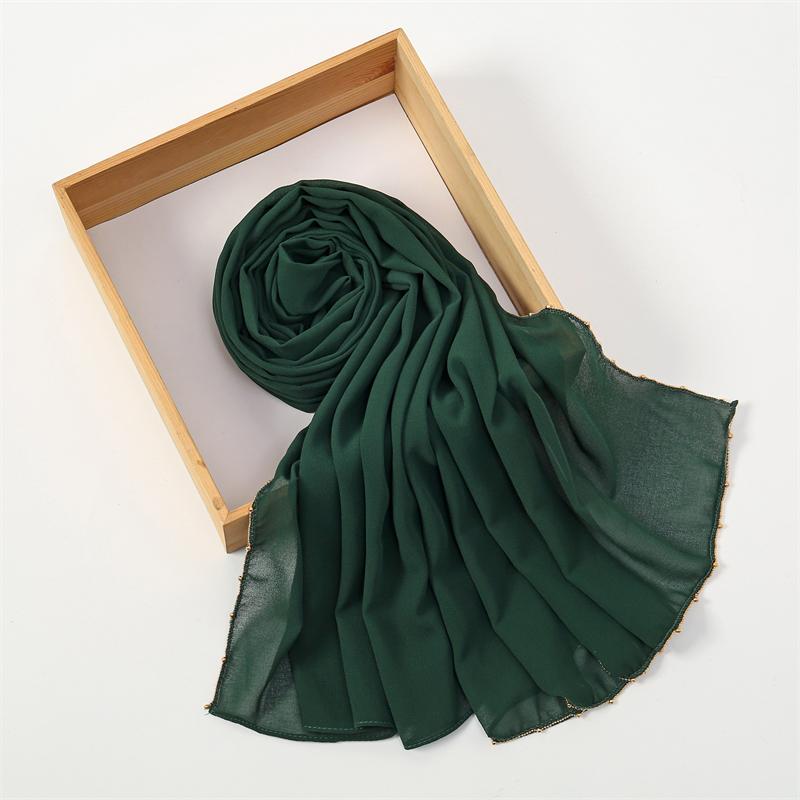 70*180cm Muslim Chiffon Hijab Shawls Scarf Women Solid Color Golden Chain Edge Head Wraps Women Hijabs Scarves Femme Muslim Veil