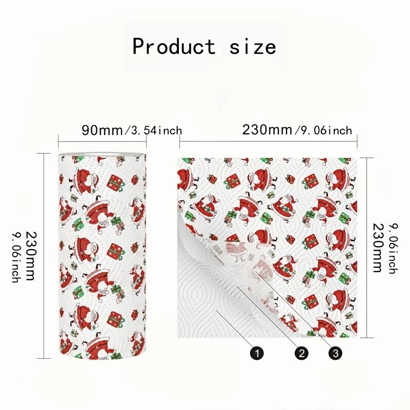 Christmas Kitchen Paper,Three-layer Thick Roll Paper,Disposable Kitchen Cleaning Cloth,Dry and Wet Dual-use Household Roll Paper