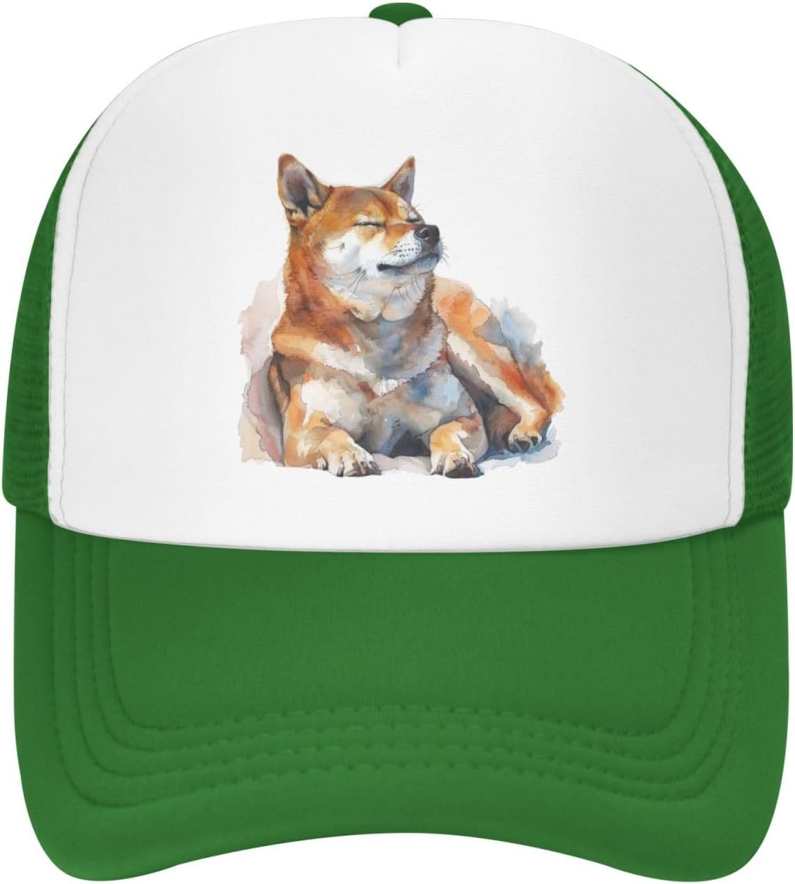 

Zen Shiba Inu Dog Watercolor Print Trucker Hat Pink Mesh Adjustable Snapback Cap for Women Men One Size