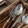 Cutlery Set with Walnut Wood Handle, Steak Knife Fork Spoon, Durable Thick Flatware for Steak, Dessert, Western Style Tableware