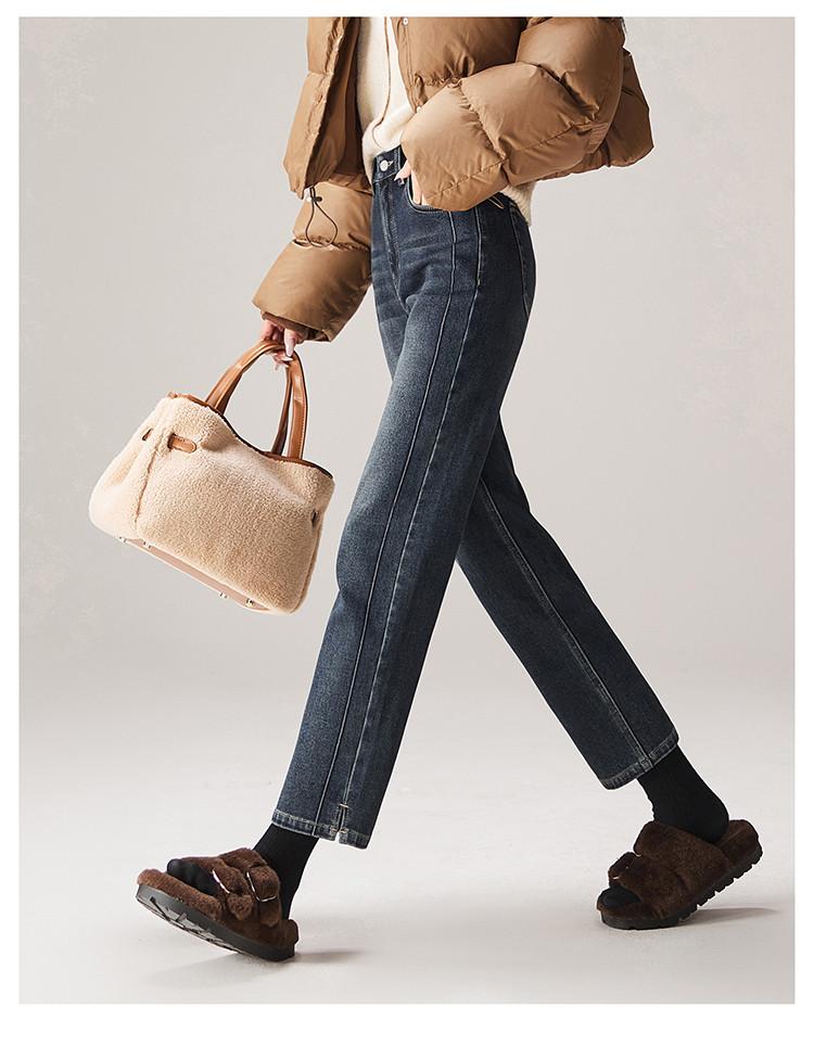 Micro Slit High Waisted Jeans for Women In Winter 2025, with Plush and Thick Warm Straight Leg Pants