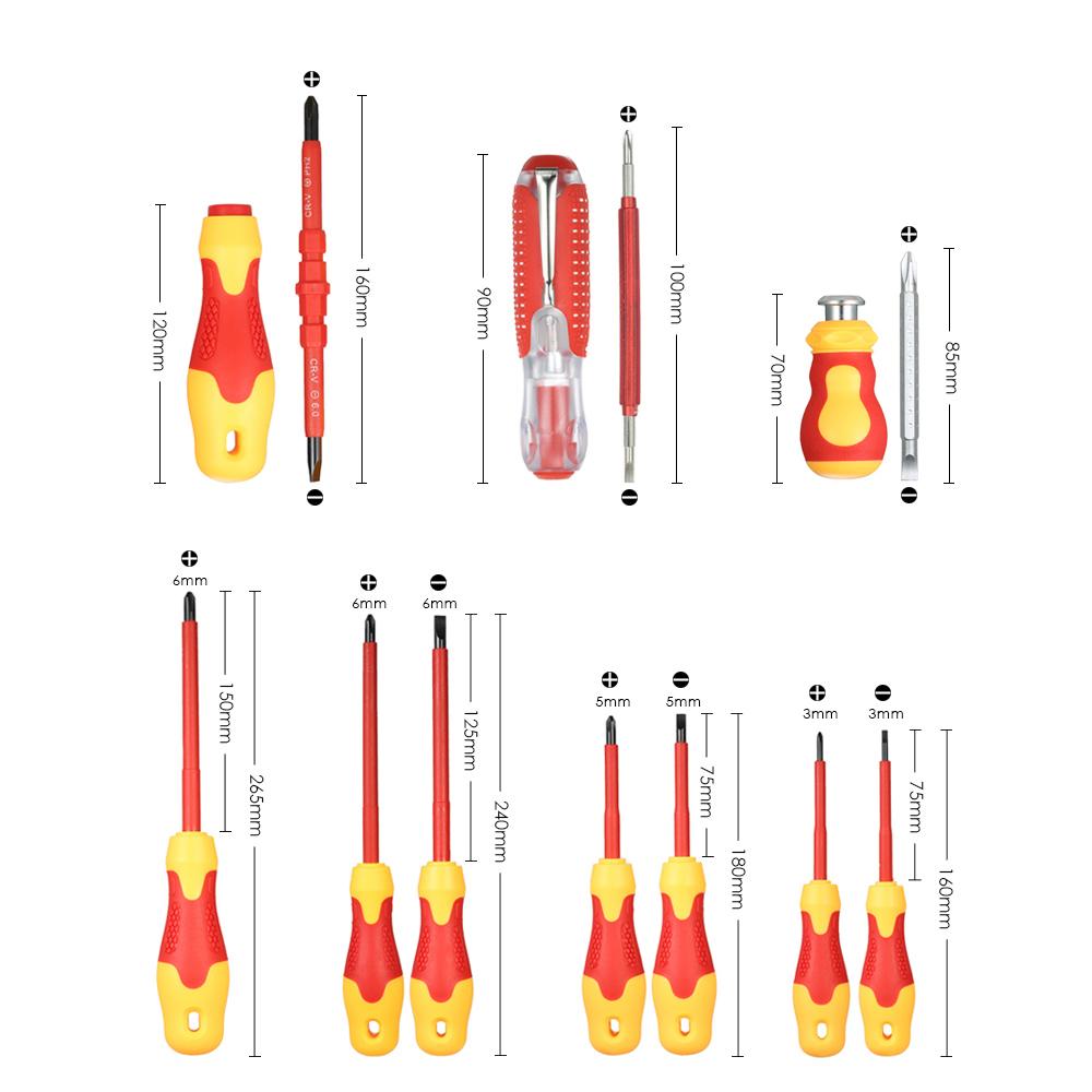 10pcs 1000V Insulated Screwdriver Set with Magnetic Slotted P-hillips Bits Soft Grips Electricians Electrical Work Repair Tools