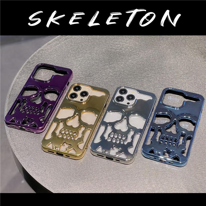 Custodia Anime placcata opaca fredda con teschio cavo per IPhone 14 13 12 11 Pro Max Plus 14Pro 13Pro IPhone 11 Skeleton Deisgn Custodia protettiva