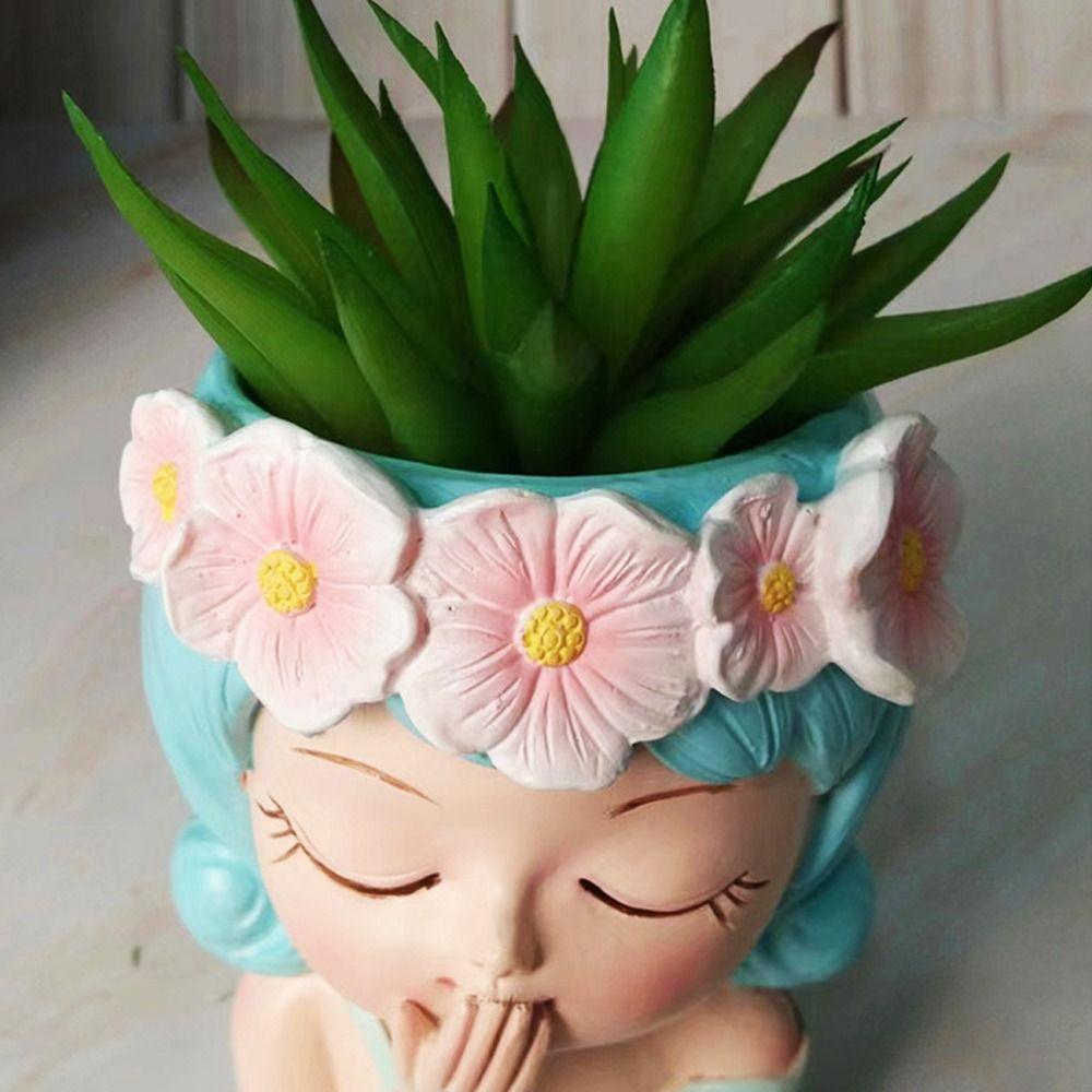 Resin Fairy Flowerpot Girl Statue Succulent Planter Pot Face Planters Pots  Office