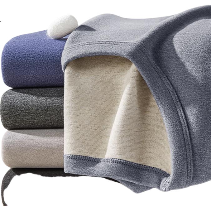 LangSha Women's Thermal Underwear Antibacterial Mite-Resistant Cashmere Silk Thin Round Neck Double-Sided Fleece Autumn Top and Bottom Set