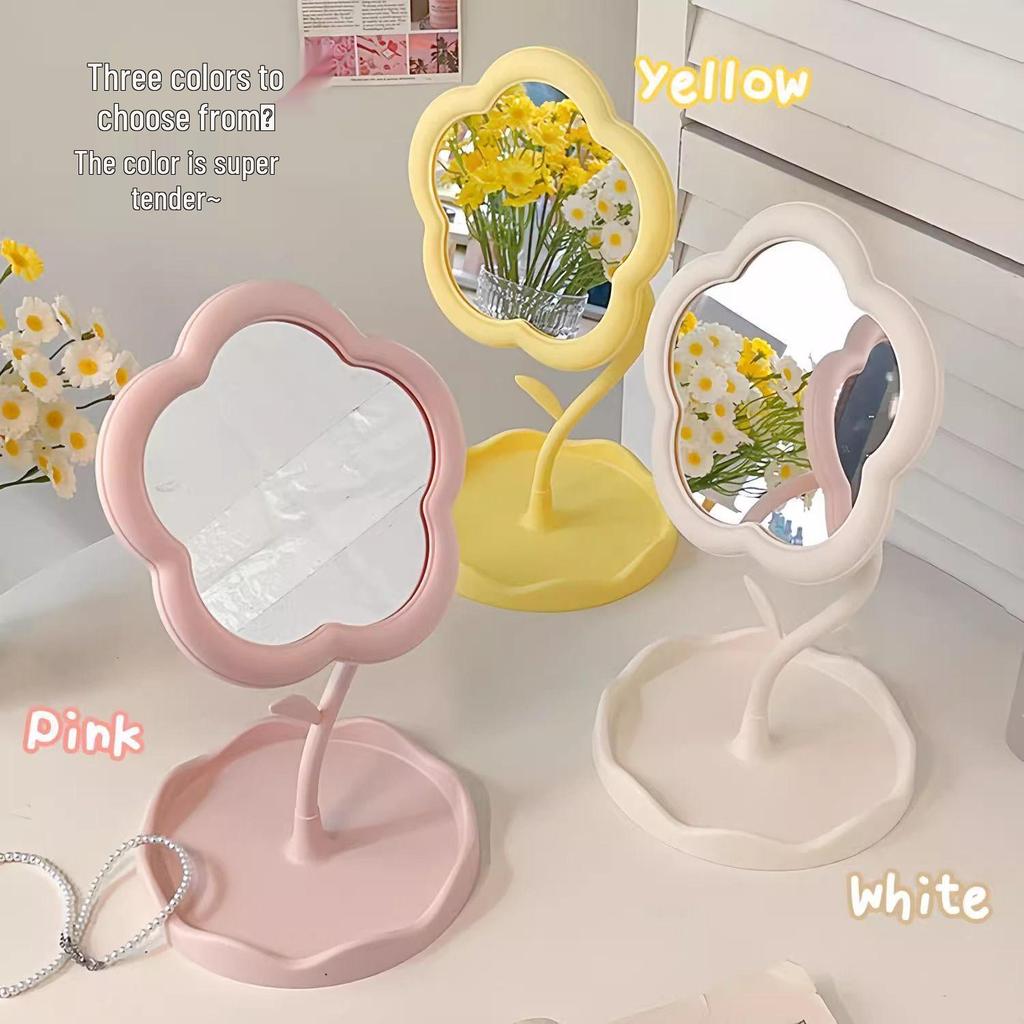 Sunflower Goddess Rotatable Makeup Mirror with Detachable Desktop Storage for Dorms