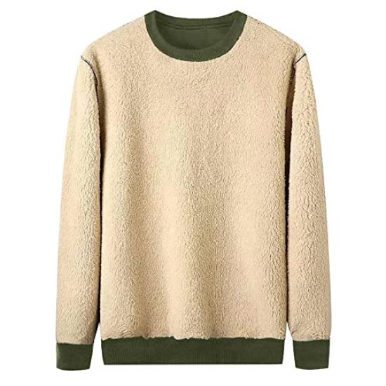 TACVASEN Soft and Comfortable for Round Solid Work Long Army Size S Men's Fleece-Lined Sweatshirt, Winter, Neck, Color, Casual, Outerwear, Sleeves,