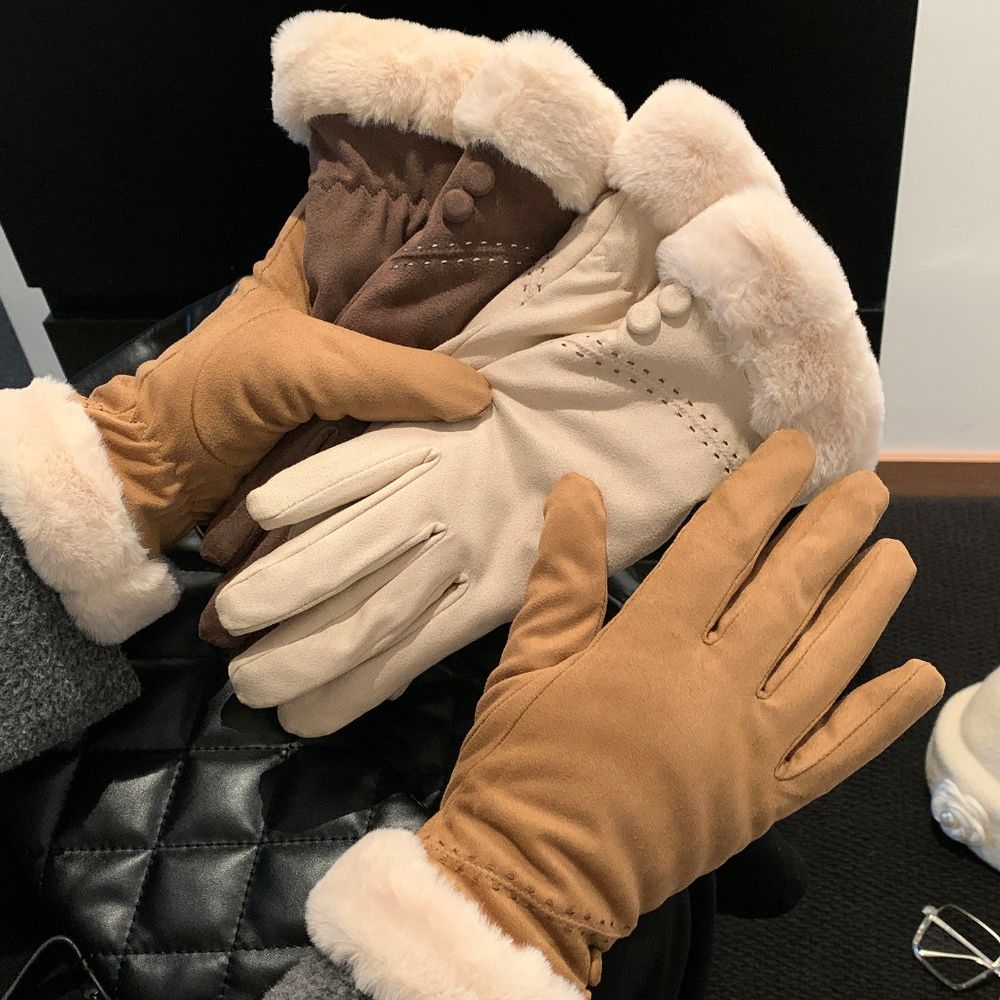 Cold Weather Suede Winter Touch Screen Gloves One Size Retro Fleece Lined Gloves Daily Commute