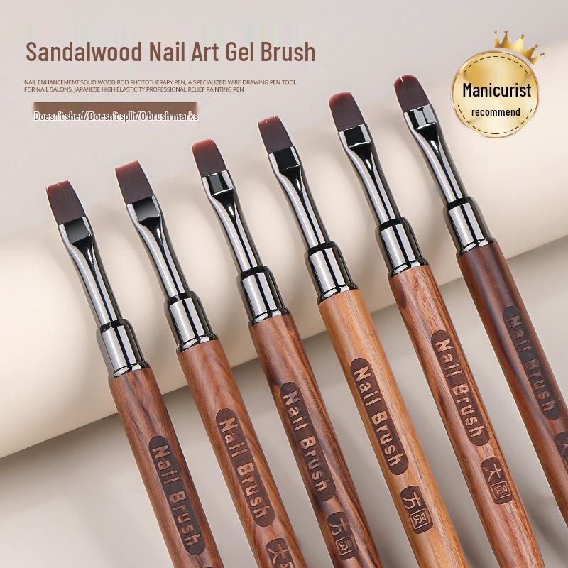 

Sandalwood Nail Art Gel Brush Set: Flat & Round Head for Professional Salon