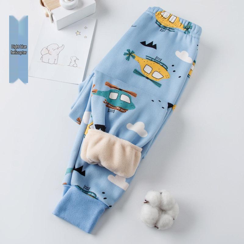 Children's Fleece-Lined Winter Pants - Thick, Warm, Printed Style for Boys & Girls