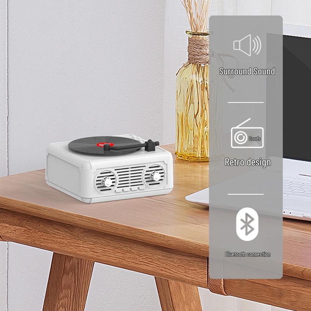 Retro Mini Portable Bluetooth Speaker with Record Player Design and Subwoofer