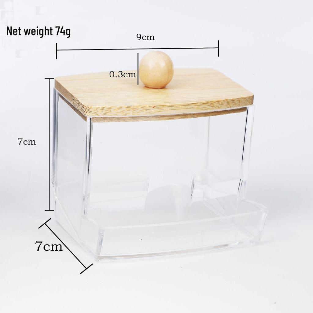Diamond Pattern Cotton Pad Organizer with Wooden Lid - Multi-Purpose Desktop Storage Box