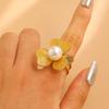 Stainless Steel Classic Flower Leaf Ring Pearl Stacked Ring Large Exaggerated Ring Women Gold Color Fine Jewelry Gifts for Her
