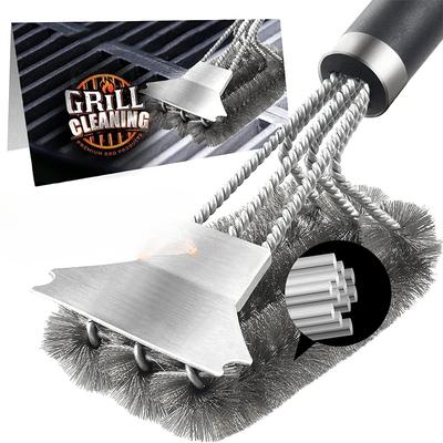 1 Stück Sichere Grillbürste und Schaber mit Deluxe-Griff Grillreinigerbürste Edelstahlborsten Grillbürste Zubehör