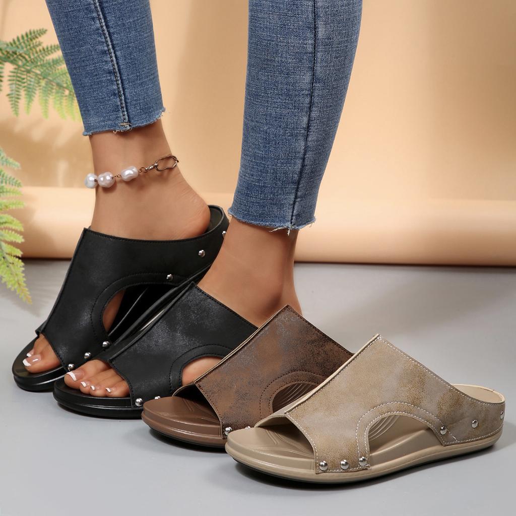 Large Size Wedge Slippers Women's Summer New Rivet Sandals Outer Slippers