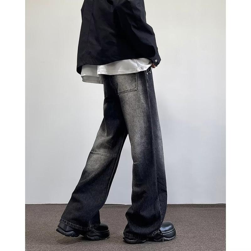 JYL Men s Straight Jeans American Street Gradient Black Ins Trendy Denim Pants L амарантовый
