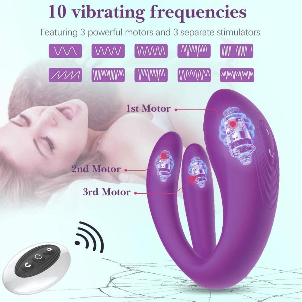 Vibration for Couple Triple Vagina Clitoris Stimulate Sex Toy For Adult G-Spot Dildo U Type Vibrator Wireless Remote Masturbator