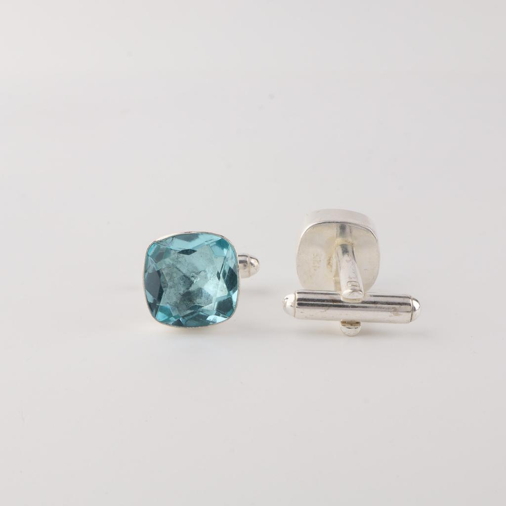 Sky Blue Topaz Gemstone 925 Sterling Silver Jewelry Formal Cufflink 1" For Wedding Party CL-9-8