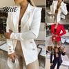 Cardigan Suit Jacket Women Coat Lapel Long Sleeve Solid Color Versatile Open Front Slim Fit Business Outerwear
