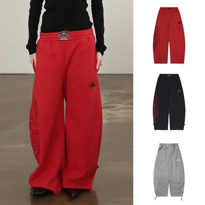 BCAC Series Red Curved Wide-Leg Sports Casual Pants