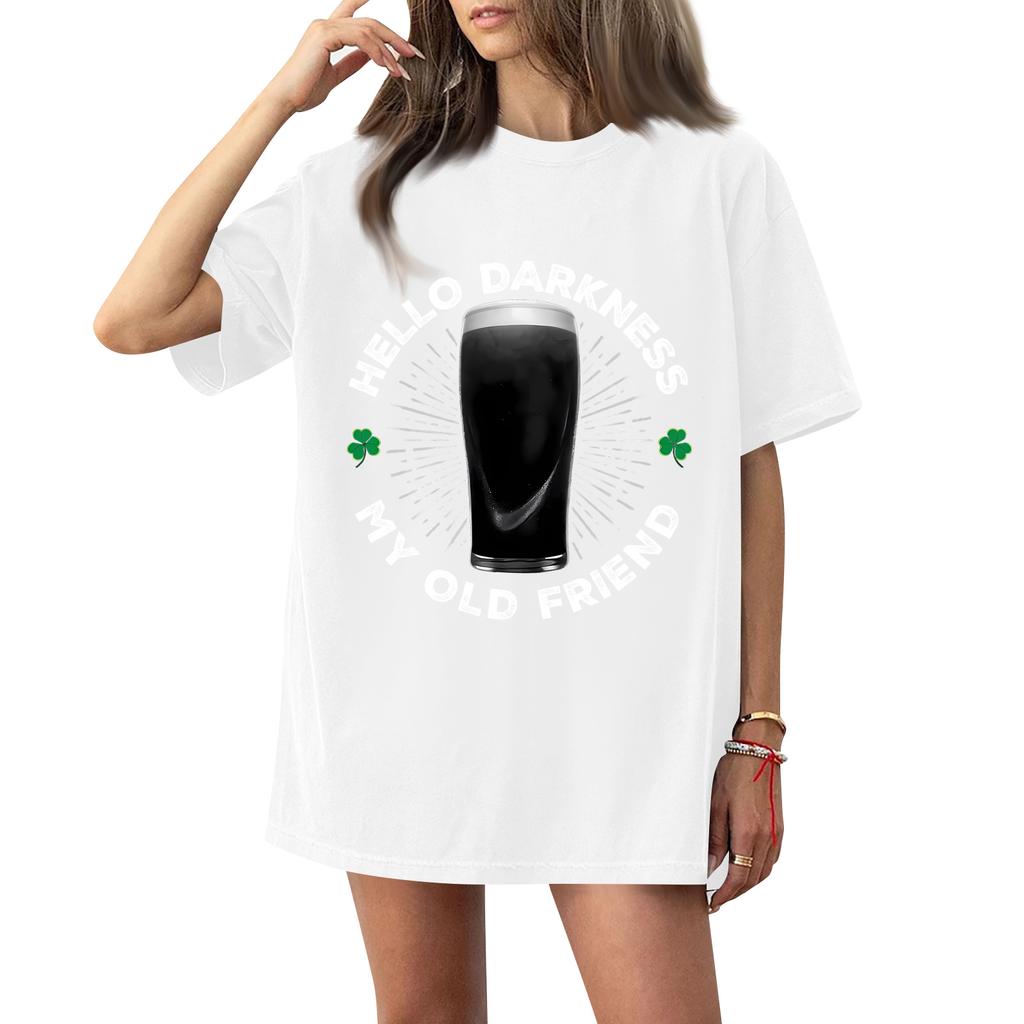 ( Ténèbres Mon Vieil Ami) Mode Femme Décontracté Manches Courtes Col St. Haut/T-shirt Imprimé Saint-Patrick