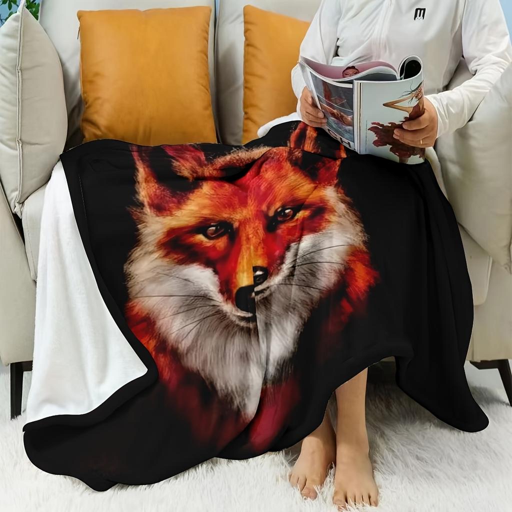 Fox Print Flannel Blanket - All-Season Soft Warm Throw for Sofa, Bed & Travel - 100% Polyester Cozy Blanket with Vivid Digital A