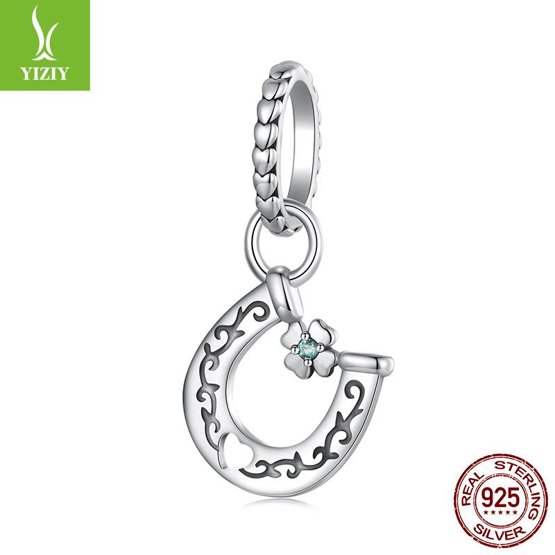 Cross-Border Diy Bracelet Necklace Accessories Horseshoe Clover Pendant 925 Sterling Silver Beads