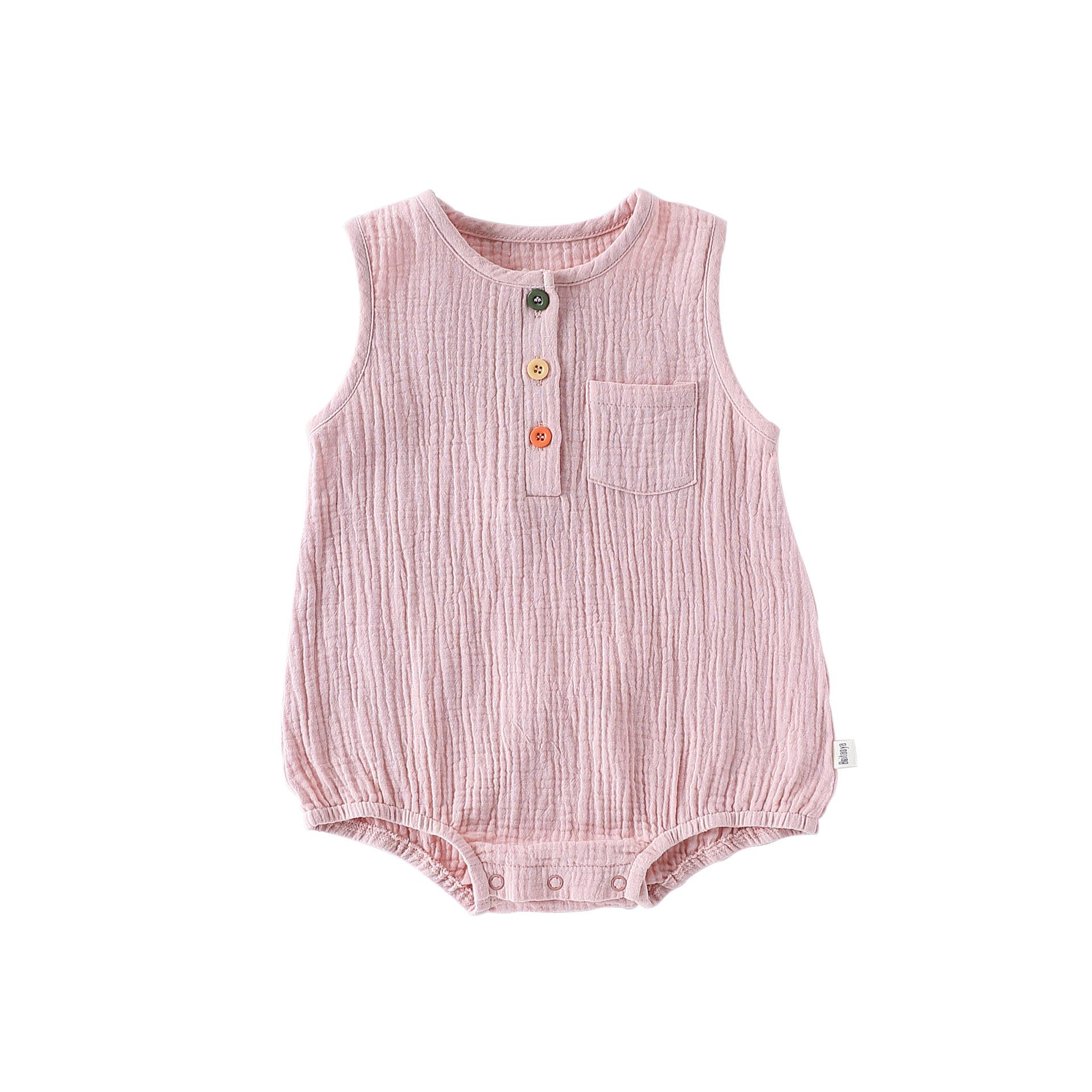 

Летняя детская одежда для ползания для мальчиков и девочек, детская одежда из чистого хлопка, летняя одежда для ползания для новорожденных, дышащая 66cm розовый