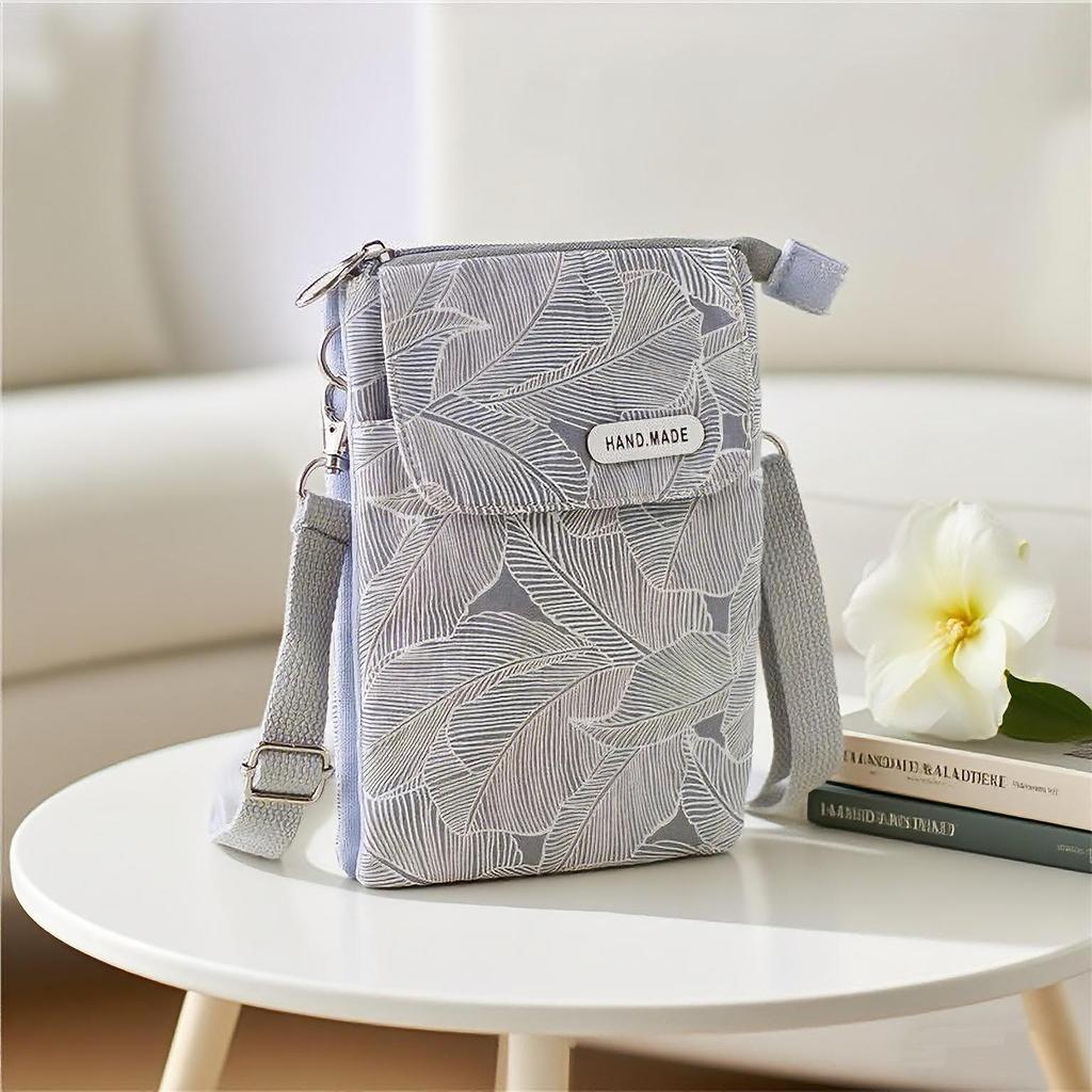 Ethnic White Pattern 5-Layer Crossbody Fabric Bag: Multi-Compartment Fashion Bag for Phone and Makeup, Perfect for Women and Students.