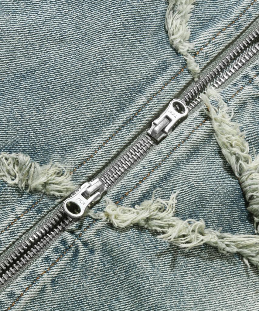 Trillion Star Applique Damaged Wash Denim Jacket (Beige Blue)