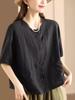 Retro Literary Open-front Cardigan Linen Shirt Summer Pocket Design Women's Casual Ethnic Style Short Sleeve Temperament