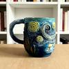 Starry Night 3D Relief Art Mug Blue Sky Swirling Design Cup with Spiral Handle Large Capacity Unique Coffee Cup Decorative Gift for Art Lovers