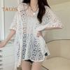 Cover Up Dress V-Neck Short Sleeve Hollow Out Breathable Loose Fit Summer Tops Beach Bikini Cover Up