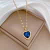 Stainless Steel Gold Plated Light Luxury Charm Blue Zirconia Heart Necklace For Women Girl Gorgeous Party Jewelry 2023