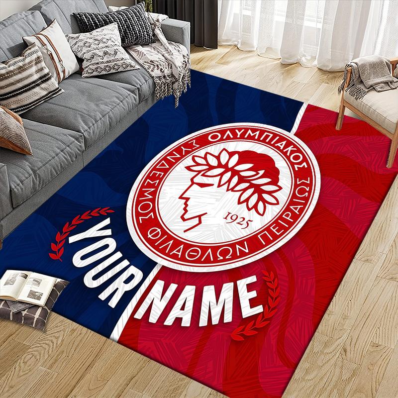 Custom Name Olympiacos Flannel Pattern Square Carpet,Area Rug,Carpet Rug for Living Room Bedroom Sofa Playroom Decor,Non-slip Floor Mat