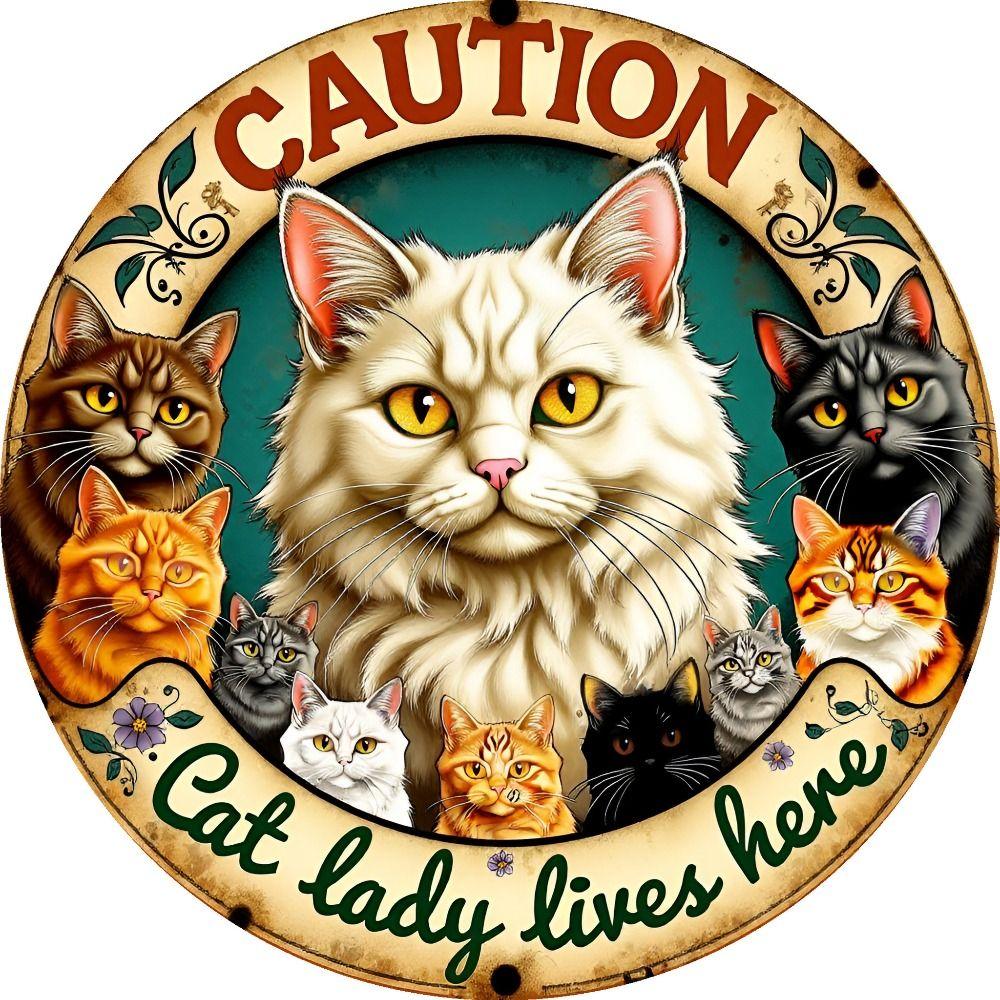 Metal Cat Wall Decor Tin Sign Gift For Friend 15x30cm Vintage Home Art