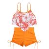 Women European Style Conservative High Waisted Printed Two Piece Quick Dry Swimsuit