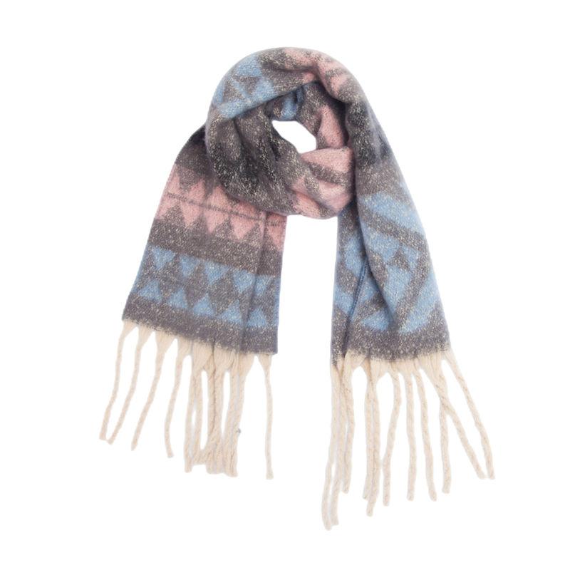 

Шарф Круглая пряжа, шаль из рыбьей кости, утолщающий шарф, сохраняющий тепло, с толстым жаккардовым узором и кисточками 185*40+15cm