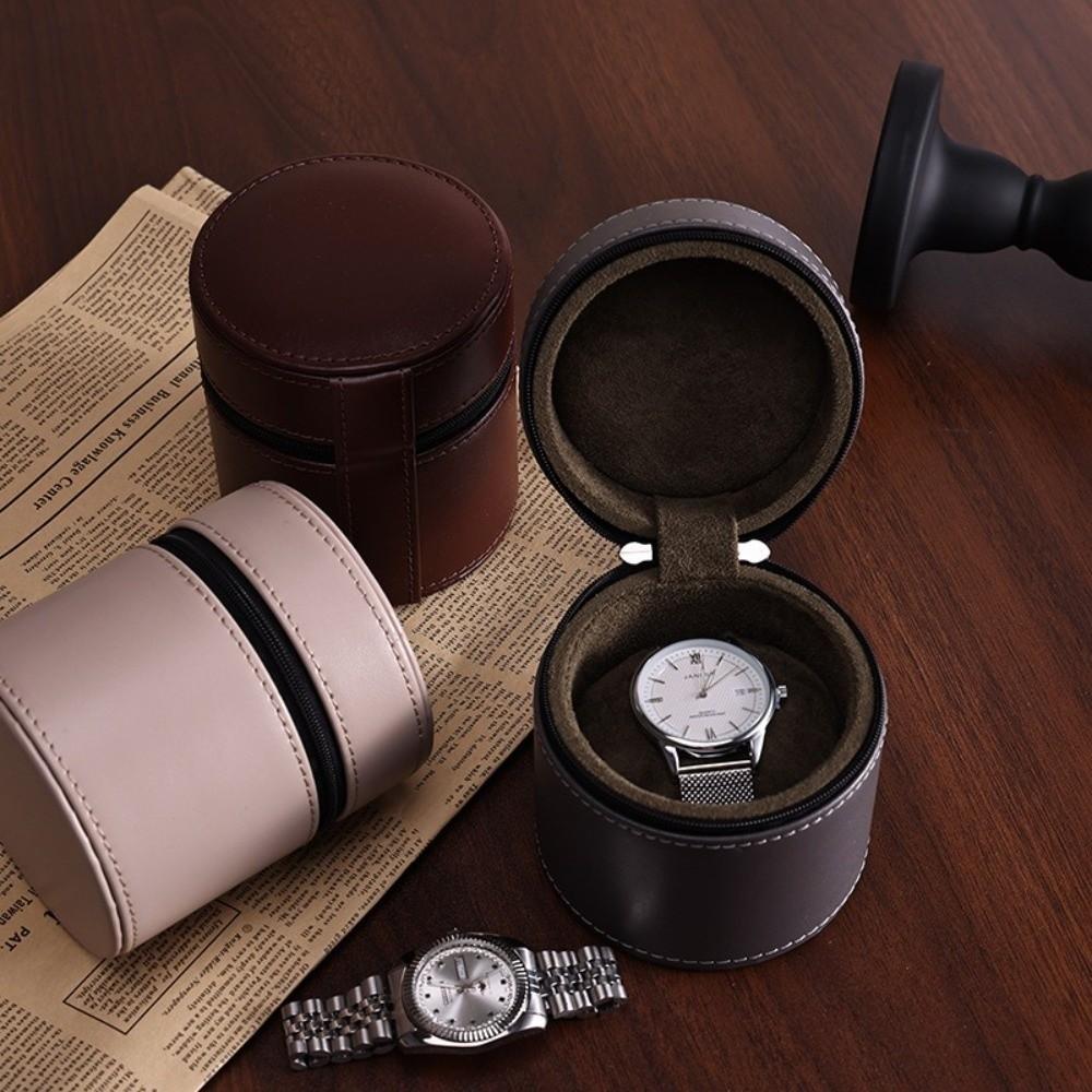 Round Flip-Top Watch Storage Box PU Leather Watch Storage Holder Watch Display Case  Daily Commute