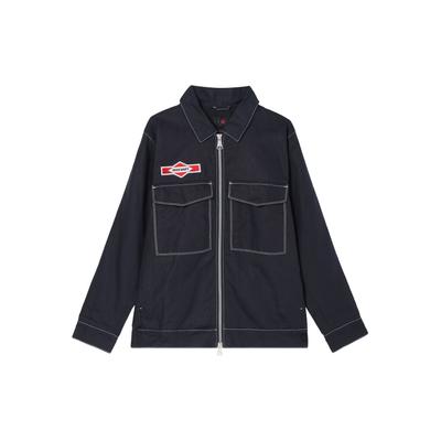 Alphabet-Aufnäher Zip-Up Stehkragen Arbeitsjacke Herren Oberbekleidung Schwarz DX0599-010