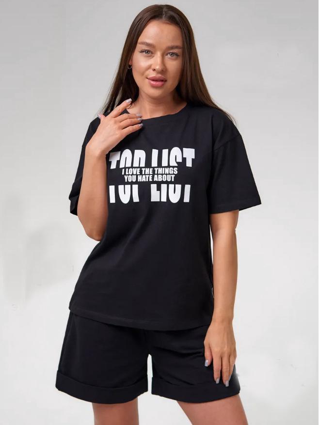 European-American Summer Casual Home Shorts Set - Letter Print Pullover & Short Sleeves