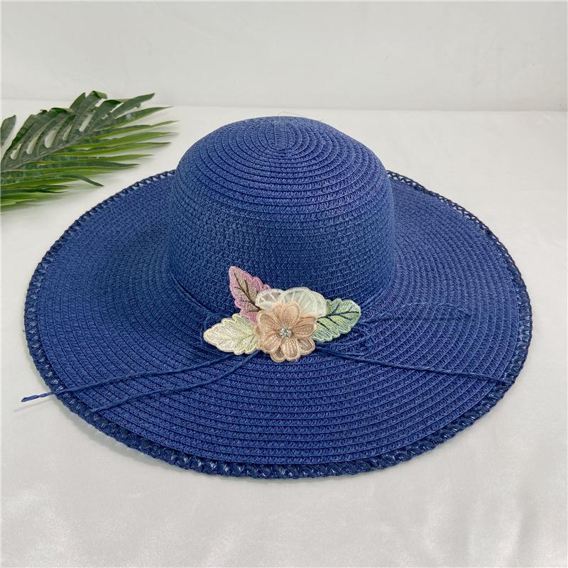 Big eaves lace flower straw hat female summer small fresh pastoral style travel sun protection sun hat seaside beach hat female