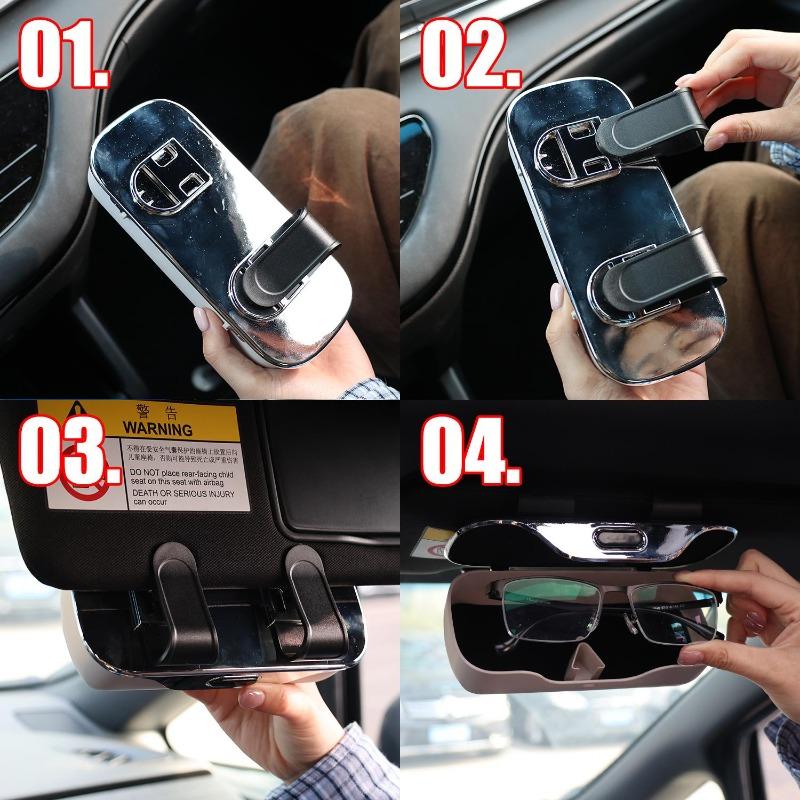 Multifunctional Car Sunglasses Holder Driver's Seat Clip Storage Case Eyewear Frame Car Sun Visor Holder Brown/gray