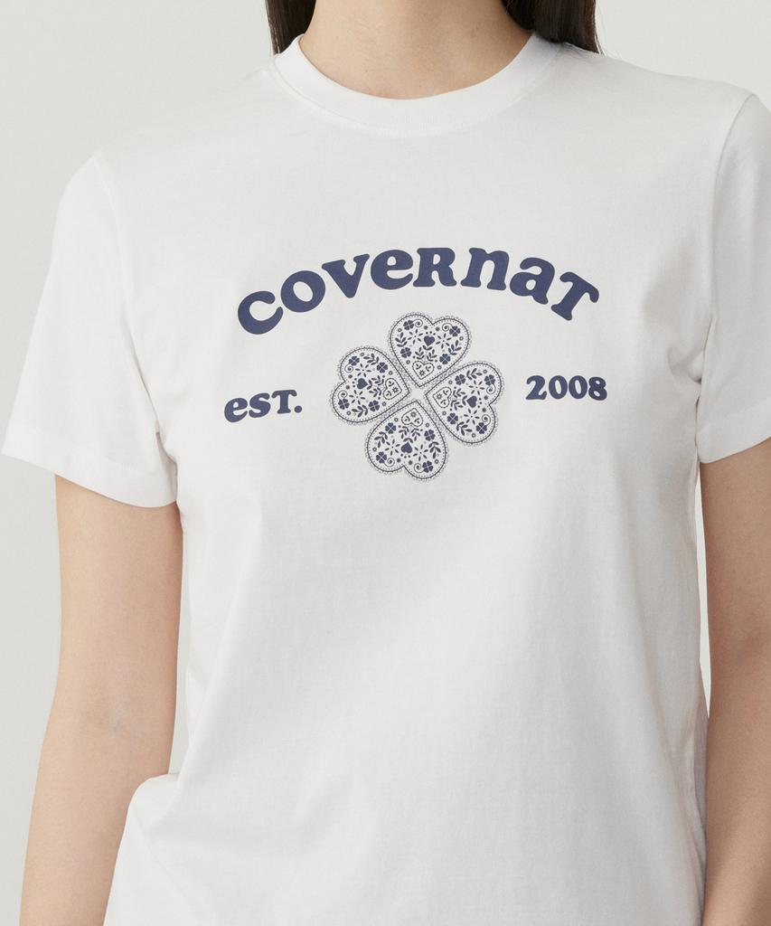 COVERNAT WOMAN Regular Fit Arch Clover Heart T-Shirt White